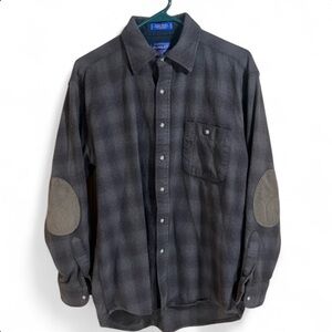 Pendleton 100% Virgin wool flannel plaid Button Up Elbow Patches Mens M
